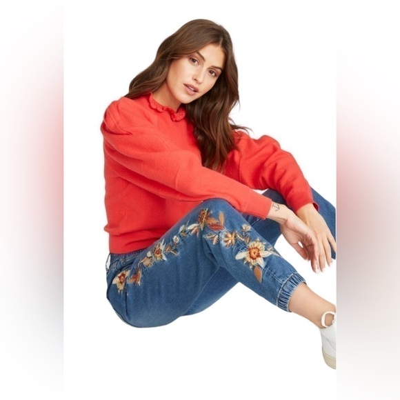 Driftwood x Free People Feathery Leaf Drawstring Denim Joggers embroidery - Picture 4 of 16